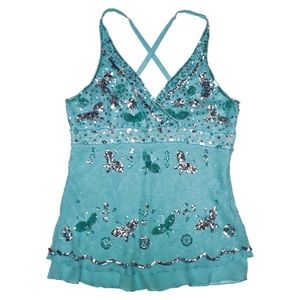 Bebe Cross Back Silk Top With Sequence